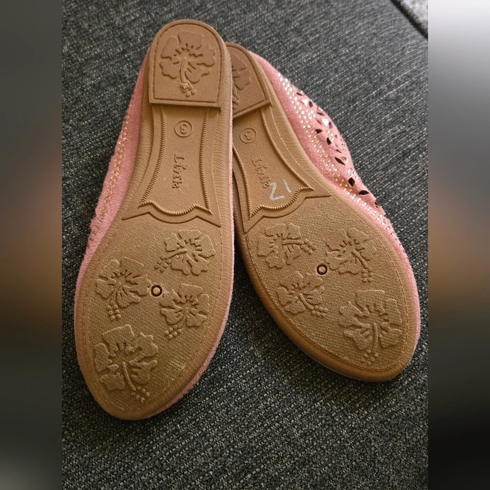 Girls Pink Laser-Cut Ballet Flats Sz 3